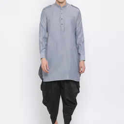 VASTRAMAY Men Grey Kurta with Dhoti Pants-image-9