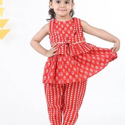 Budding Bees Girls Pure Cotton Printed Tunic & Dhoti Pants With Waistcoat-picture-32