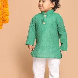VASTRAMAY Boys Teal Green and White Pure Cotton Kurta Pyjama Set-picture-0