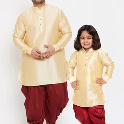 VASTRAMAY Boys Gold-Toned Kurta with Dhoti Pants-10