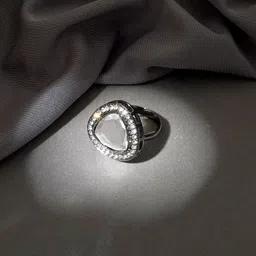 TEEJH Polki Silver Stone-Studded Oxidised Finger Ring-46