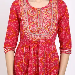 Rajnandini Pink & Red Bandhani Printed Thread Work Pure Cotton Thread Work Anarkali Kurti image 3