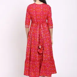 Rajnandini Pink & Red Bandhani Printed Thread Work Pure Cotton Thread Work Anarkali Kurti image 5