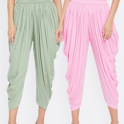 Clora Creation Women Pack of 2 Green & Pink Solid Dhoti Pants-image-55