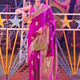 Mitera Pink & Gold Toned Ethnic Motifs Woven Design Zari Banarasi Saree-picture-16