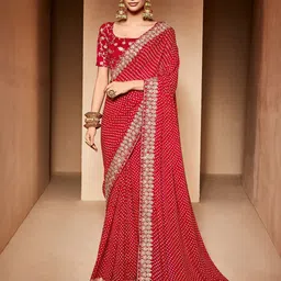 Anouk Bandhani Embroidered Pure Georgette Bandhani Saree-44