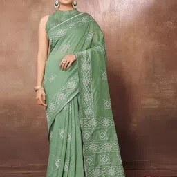 FABMORA Ethnic Bandhani Printed Chanderi Saree-image-85