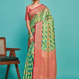 MIMOSA Geometric Woven Design Zari Art Silk Banarasi Saree-image-40