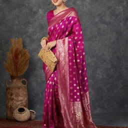 KALINI Ethnic Motifs Woven Designed Zari Banarasi Saree-image-18