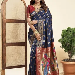 KALINI Ethnic Motifs Woven Design Zari Pure Silk Paithani Saree-image-23