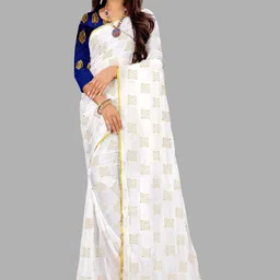 Rhey Ethnic Motifs Foil Printed Zari Chiffon Banarasi Saree-picture-14