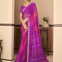 Anouk Bandhani Embellished Border Pure Chiffon Bandhani Saree-image-49