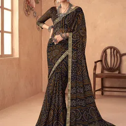 Anouk Black & White Bandhani Zari Pure Chiffon Bandhani Saree-15
