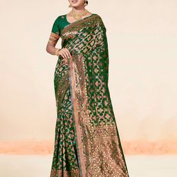 Anouk Ethnic Motifs Woven Design Zari Pure Cotton Chanderi Saree-image-90