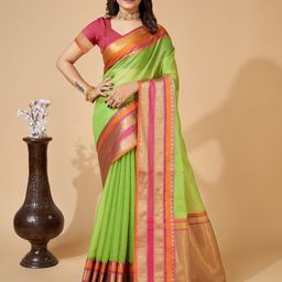 KALINI Checked Silk Cotton Zari Banarasi Saree-image-9