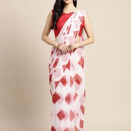 Saree mall Women White & Red Printed Poly Chiffon Bandhani Saree With Matching Blouse-picture-5