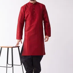 VASTRAMAY Mandarin Collar Regular Straight Kurta With Dhoti Pants-image-80