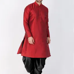 VASTRAMAY Mandarin Collar Regular Straight Kurta With Dhoti Pants-image-82