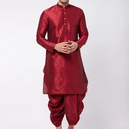 VASTRAMAY Mandarin Collar Kurta with Dhoti Pants-image-13