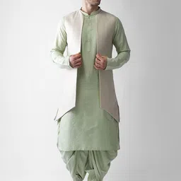 KISAH Mandarin Collar Long Sleeves Regular Kurta & Dhoti Pants with Jacket-image-5