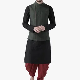 KISAH Mandarin Collar Straight Kurta with Dhoti Pants & Jacket-image-47