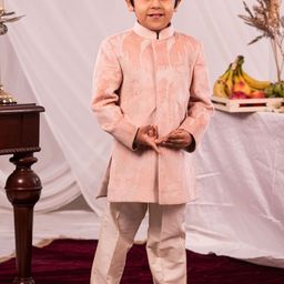 VASTRAMAY Boys Embroidered Velvet Mandarin Collar Sherwani Set-31