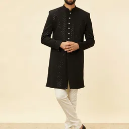 Manyavar Mandarin Collar Embroidered Sherwani Set-picture-21