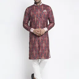 Benstoke Men Maroon & White Printed Sherwani Set-20