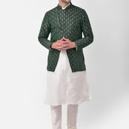 DEYANN Men Green & Off White Printed  Sherwani Set-picture-40