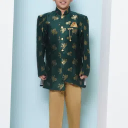 Aj DEZInES Boys Printed Mandarin Collar Silk Georgette Sherwani Set-24