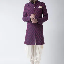 KISAH Men Self-Design Mandarin Collar Sherwani Set-picture-42