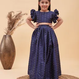 VASTRAMAY Girls Woven Design Ready to Wear Crop Top And Skirt Set-picture-54