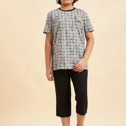 Sweet Dreams Boys Blue & White Checked Pure Cotton Night Suit-image-99