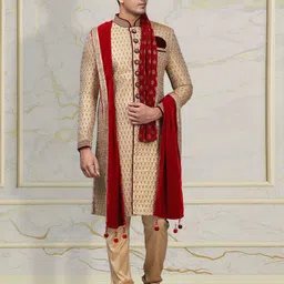 Manyavar Woven Design Art Silk Sherwani Set With Dupatta-picture-28