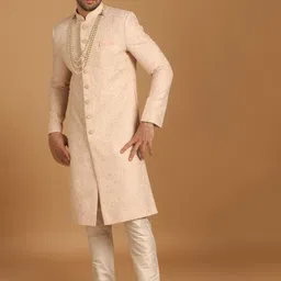Manyavar Woven Design Art Silk Traditional Sherwani Set-image-32