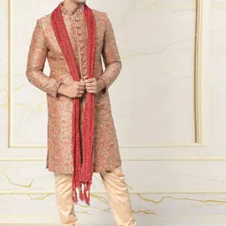Manyavar Self-Design Art Silk Traditional Sherwani Set-image-10