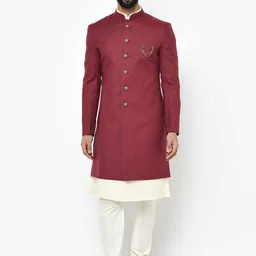 KISAH Men Mandarin Collar Long Sleeves Sherwani Set-picture-48