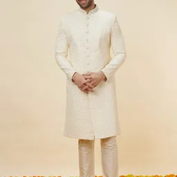 Manyavar Embroidered Mandarin Collar Sherwani Set-picture-37