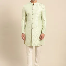 KISAH Men Geometric Jacquard Sherwani & Churidar Set-picture-16