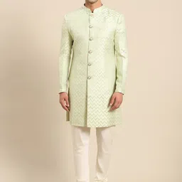 KISAH Men Self-Design Mandarin Collar Cotton Sherwani Set-picture-2