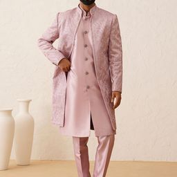 Denis Parkar Self-Design Mandarin Collar Sherwani Set-image-31