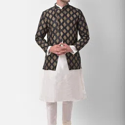 DEYANN Men Black & White Printed Short Achkan Sherwani Set-picture-35