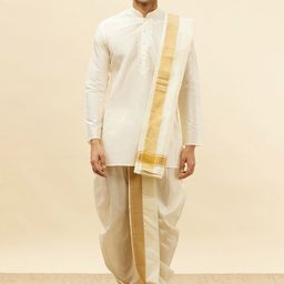 Manyavar Mandarin Collar Regular Pure Silk Kurta With Dhoti Pants & Dupatta-picture-51