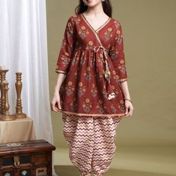 BAESD Girls Floral Printed A-Line Angrakha Kurti with Dhoti Pants-image-17