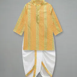 A T U N Boys Yellow Striped Pure Cotton Kurta with Dhoti Pants-picture-42