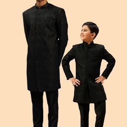 VASTRAMAY Boys Self-Designed Glitter Indo Western Sherwani Set-picture-14