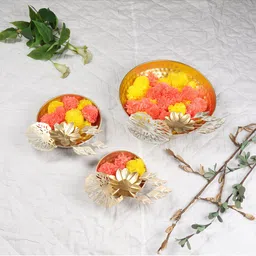 Amaya Decors Set Of 3 Gold-Toned Metal Flower Urli-14