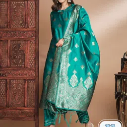 PPTOSS Ethnic Motifs Woven Design Straight Kurta With Trousers & With Dupatta-picture-3