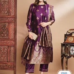 PPTOSS Woven Design Kurta with Trousers & With Dupatta-image-5