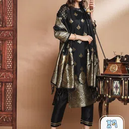 PPTOSS Ethnic Motifs Woven Design Straight Kurta With Trousers & Dupatta-picture-5